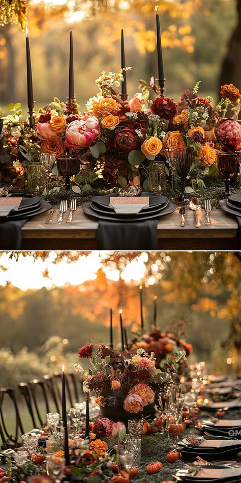 Fall Wedding Table Decorations: Elegant Settings - Quiet Minimal Dahlia Wedding Centerpieces Fall, Fall Wedding Table Decorations, Wedding Table Decorations Elegant, Fall Wedding Table Decor, Elegant Fall Wedding, Fall Wedding Tables, Colorful Ornaments, Eid Decor, Rustic Centerpiece