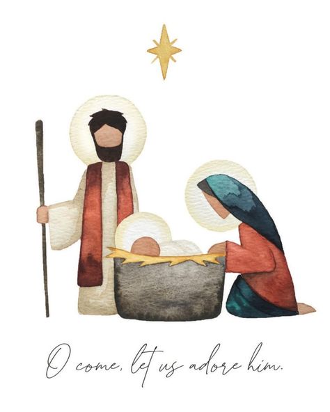 Nativity Painting, Catholic Christmas, Christmas Card Art, The Nativity, Watercolor Christmas Cards, Christmas Jesus, Christmas Nativity Scene, Christian Christmas, Christmas Drawing