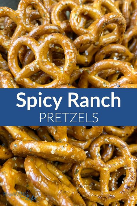 Ranch Spicy Pretzels, Snack Mix With Pretzels, Spicy Ranch Pretzels Hidden Valley, Spicy Seasoned Pretzels Recipe, Spicy Pretzel Recipe, Pretzel Seasoning Recipes, Spicy Ranch Pretzels, Flavored Pretzels, Spicy Pretzels