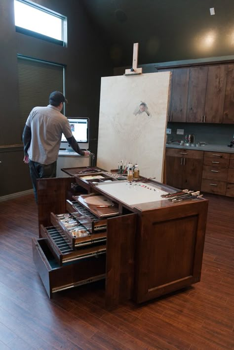 Task Furniture: A Well-Designed Painter's Workstation - Core77 Home Art Studios, Dream Art Studio, Art Studio Space, Art Studio Organization, Art Studio Room, Art Studio Design, Art Studio Ideas, Artist Studios, Artists Studios