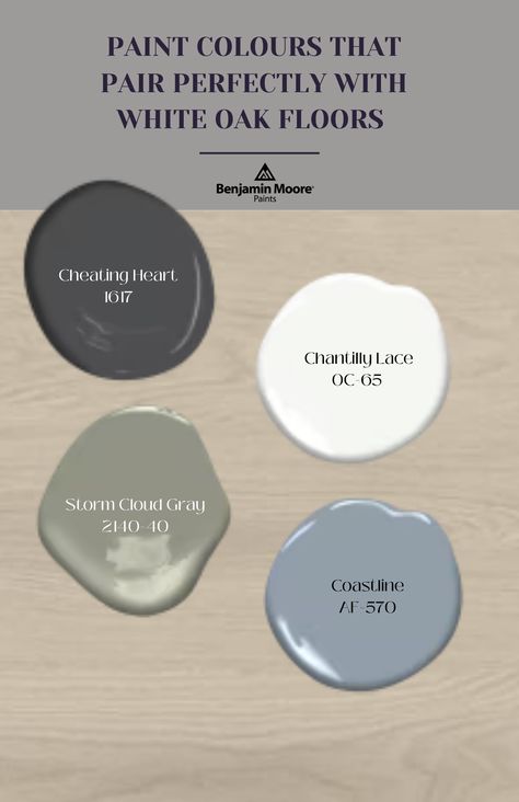 Light Floor Color Scheme, White Oak Floors Dark Walls, White Oak Floors And Paint Colors, Paint Colors For White Oak Floors, Paint Colors With White Oak Floors, White Oak Paint Color, White Oak Color Palette, Small Room Paint Color, Small Room Paint