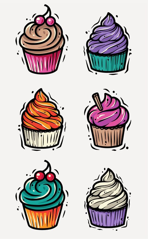 Cupcakes Tattoo Designs, Cupcake Images Design, Muffin Illustration Art, Cupcake Character Design, Cupcake Illustration Cute, Cake Tattoo Small, Cupcake Tattoo Small, Cake Tattoo Ideas, Cupcake Drawing Easy