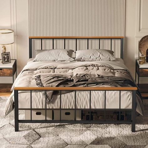 17 Stories Eleanne Platform Bed & Reviews | Wayfair Bedroom Furniture Black, Queen Bed Frame With Headboard, Rustic Platform Bed, Bed Frame For Kids, Queen Bed Dimensions, Metal Platform Bed Frame, Black Bed Frame, Iron Bed Frame, Black Bedroom Furniture