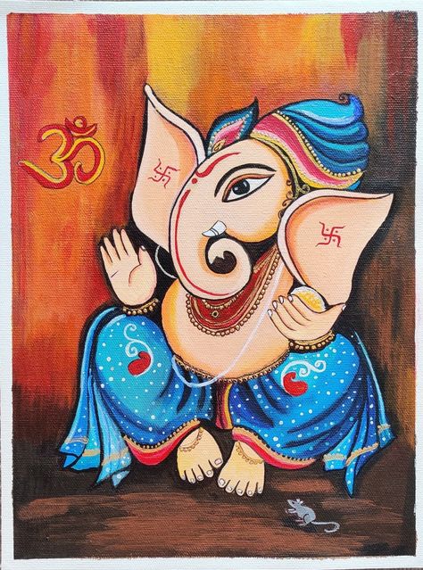 Ganapathi Canvas Painting, Ganesh Ji Acrylic Painting On Canvas, Supda Decoration, God Wall Painting, Ganesha Canvas Painting Acrylics, Ganesh Art Paintings Acrylics, Ganesha Painting Acrylics, Ganpati Bappa Painting, Ganesh Ji Painting