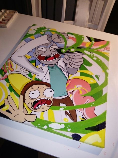 Rick and morty canvas painting Rick And Morty Art Canvas, Trippy Rick And Morty Painting Ideas, Morty Canvas Painting, Rick And Morty Canvas Painting, Rick And Morty Canvas, Rick And Morty Painting, Morty Painting, Pink Canvas Art, Art Du Croquis