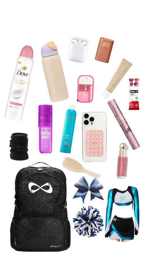 What to pack in your cheer bag! 📣🥳 Cheer Makeup, Lilly Pulitzer Outfits, Cheer Bag, Cheer Camp, After School Routine, School Bag Essentials, Competitive Cheer, Cheer Coaches, Cheer Outfits