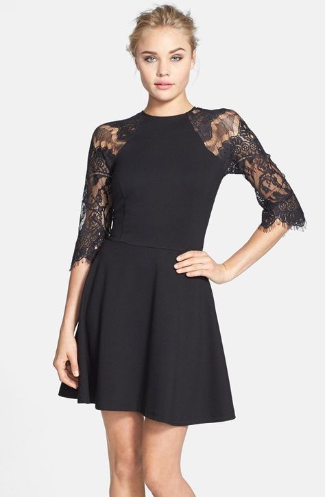 BB Dakota Yale Lace Panel Fit & Flare Dress  ($88) Fitted Sheath Dress, Lace Dress Black, Bb Dakota, Lace Panelled, Lace Sleeves, Nordstrom Dresses, Fit And Flare Dress, Fall Dresses, Fit Flare Dress