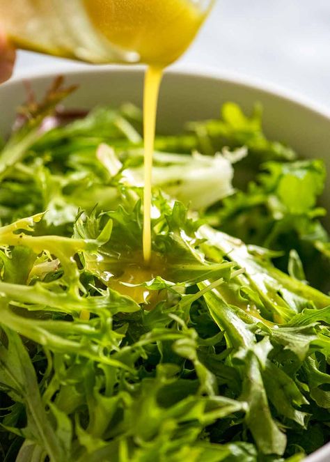 Pouring salad dressing over leafy salad Recipe For Salad, Leafy Salads, Everyday Salad, Chopped Salads, Vinegar Salad Dressing, Leafy Salad, Boiled Vegetables, Leafy Green Salads, Recipetin Eats