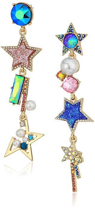 Betsey Johnson Mismatch Linear Star Cluster Drop Earrings Cl Fashion, Earrings Star, Betsey Johnson Earrings, Faux Pearl Earrings, Sparkle Jewelry, Sparkly Earrings, Earrings Accessories, Star Jewelry, Betsey Johnson Jewelry