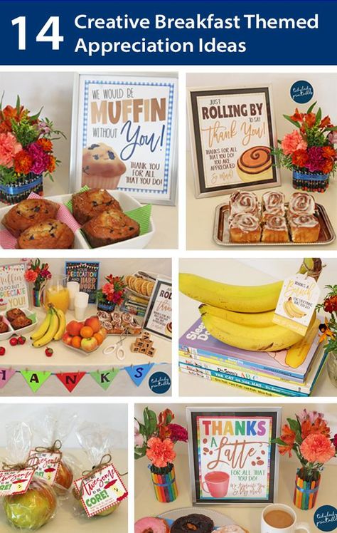 Food Ideas For Employee Appreciation, Snack For Teacher Appreciation, Breakfast For Staff Appreciation, Breakfast Bar Teacher Appreciation, Food Appreciation Gifts, Treat Days At Work, Teacher Appreciation Snack Table, Food Service Appreciation Week Gift Ideas, Work Treats Ideas