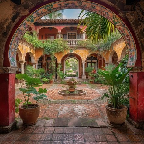 Mexican hacienda Mexican Style Backyard, Spanish Style Backyard, Modern Mexican Home Decor, Modern Mexican Home, Log Home Interior, Hacienda Homes, Mexican Hacienda, Hacienda Style Homes, Mexico House