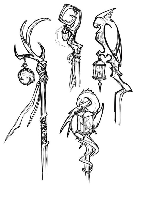 Staff Aesthetic Magic, Witch Staff Drawing, Magic Cane Concept Art, Magic Wand Drawing Reference, Staff Art Design, Staff User Pose, Witch’s Staff, Wizard Drawings Sketches, Drawing Ideas Fantasy Magic Art