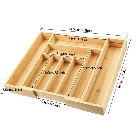 → Expandable cutlery tray is perfect for keeping drawers and cabinets organised. Our cutlery trays are made of sturdy bamboo materials that are eco-friendly and perfect for every home. Serves as a great divider for silverware and utensils. → The cutlery tray adjusts to your drawer for exceptional placement and fit. The expandable tray should fit most size drawers for max functionality. → The utensil organizer is composed of many size compartments to fit all size utensils. Durable and ready to la Dresser Top Organization Ideas, Cutlery Drawer Organization, Flatware Drawer, Kitchen Drawer Organizer, Utensil Drawer Organization, Cutlery Drawer, Bamboo Kitchen, Utensil Drawer, Cutlery Storage