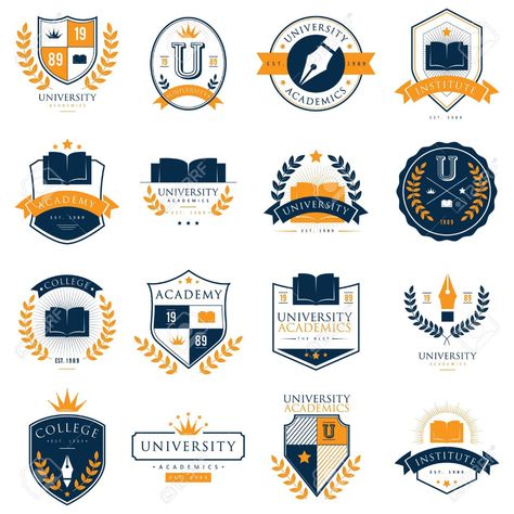 School Monogram, Logo University, Badge Logo Design, Flat Logo Design, Logo Elements, Education Logo Design, Academy Logo, Presentation Design Layout, School Badges