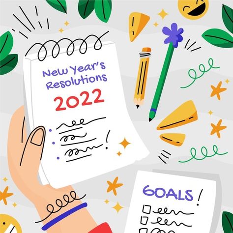 New Year Resolution Illustration, Happy New Year Design Graphics Creative, Happy New Year Illustration Design, New Years Resolution Ideas, Happy New Year Illustration, New Year Doodle, New Year Planning, New Year Resolution, New Year Illustration