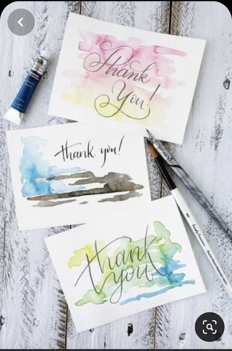 Custom Cards Design, Watercolor Art Thank You Cards, Watercolor Card Design, Watercolor And Calligraphy Ideas, Thank You Card Making Ideas, Handmade Thank You Cards For Business, Thank You Cards Calligraphy, Thank You Thank You Thank You, Ideas For Thank You Cards