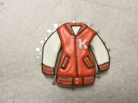 Letterman jacket decorated sugar cookie by I AM the Cookie Lady Decorated Sugar Cookie, Graduation Cookies, Letterman Jacket, Sugar Cookies Decorated, Sugar Cookie, Education