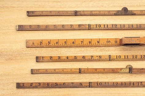 Group of Old wooden ruler on table. Measuring or accuracy concept. Top view Wooden Ruler, Top View, Ruler, Engineering, Tools, 10 Things