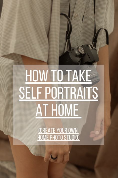 No studio, no problem! In this week’s article, I talk about how to take self portraits at home, without expensive gear, fancy backdrops and studio lighting. I share how your home can serve as a DIY studio space. In addition, I will talk about different camera options for home photography and finally give you some creative ideas for self portrait photography at home. Tap image to read! #selfportrait #photoideas #photographyideas #photostudio #photographytips #photography At Home Photo Shoot By Yourself, Setting Up A Photo Studio At Home, Self Portrait For Photographer, Diy Portrait Backdrop, How To Take Professional Photos At Home, How To Self Portrait Photography, Diy Home Photo Studio, Self Portrait Photography Tips, Self Portrait Tips