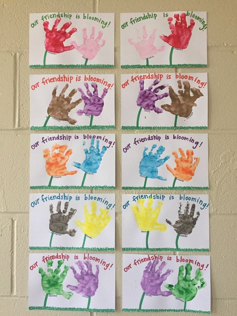 Friendship Week - Friends - Preschool - Toddler Artwork - Flowers - Handprint - Paint Me And My Friends Preschool Theme, Friendships Craft Preschool, Fun With Friends Preschool Theme, Friendship Week Activities Preschool, Our Friendship Is Blooming Craft, Friendship Handprints Preschool, Kindness And Manners Preschool, New Friends Preschool Activities, Friends Activity Preschool