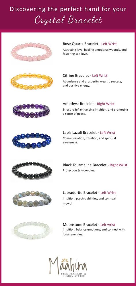 complete guide for in which hand to wear crystal bracelets. Fine Jewelry Design, Best Healing Crystals, Diamond Enhancer, Crystal Healing Chart, Black Tourmaline Bracelet, Jewelry Design Studio, Spiritual Bracelets, Stone Bead Jewelry, Healing Gemstone Bracelets