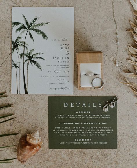 Beach Wedding Invites Destination, Mallorca Wedding Invitation, Bvi Wedding, White Beach Wedding, Palm Tree Wedding Invitations, Coastal Wedding Inspiration, Filipino Wedding, Beach Wedding White, Fiji Wedding