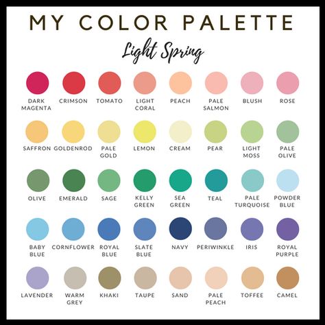 Light Spring color palette Light Spring Color Pallete, Light Spring Color Palette Clothing, Light Spring Colour Palette Fashion, Light Spring Color Palette Nails, Light Spring Color Palette Analysis, Light Spring Seasonal Color Palette, Spring Personal Color Palette, Spring Light Color Palette, Spring Light Palette