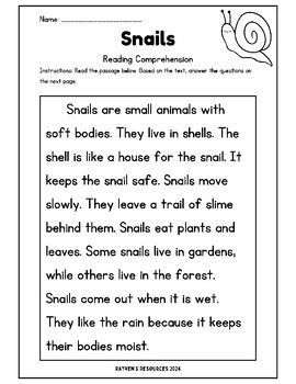 Are your students working on their reading comprehension? Are they learning about snails? This resource is perfect for you! Made for kindergarten and first-grade students. Comes with 3 different reading passages, 6 pages total. Teaching Text Evidence, Reading Comprehension Passages Free, Classroom Setup Elementary, 2nd Grade Reading Comprehension, First Grade Reading Comprehension, Animal Adaptations, Reading Comprehension Questions, Text Evidence, 2nd Grade Reading