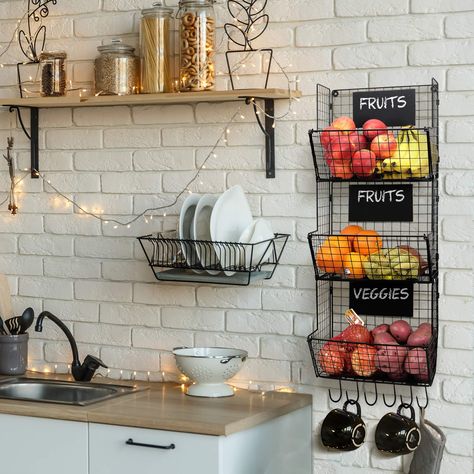 Interior Dapur, Small Kitchen Organization, Kabinet Dapur, Fruit And Vegetable Storage, Small Kitchen Storage, Hemma Diy, Small Kitchen Decor, Diy Kitchen Storage, Remodel Kitchen