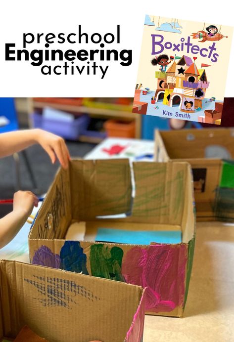 This engineering activity for preschool is a perfect mix of design and creativity. Pair it with the awesome book Boxitechs and you are set! House Activities For Preschool, Preschool Technology, Creative Curriculum Preschool, Preschool Construction, Activity For Preschool, Building Crafts, Engineering Activities, Construction Activities, Lego Activities