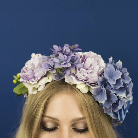 Hydrangea Flower Crown, Satin Flowers Diy, Pub Wedding, Unique Headband, Rose Flower Crown, Rose Crown, Satin Ribbon Flowers, Blue Peonies, Tiffany Wedding