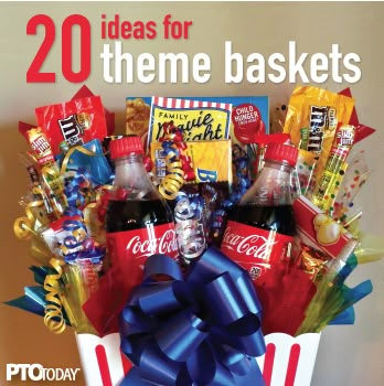 Theme baskets are awesome for school auctions. Get our tips here! Movie Basket, Movie Basket Gift, Movie Night Basket, Auction Gift Basket Ideas, Fundraiser Baskets, Theme Baskets, Movie Night Gift Basket, Movie Night Gift, Homemade Gift Baskets