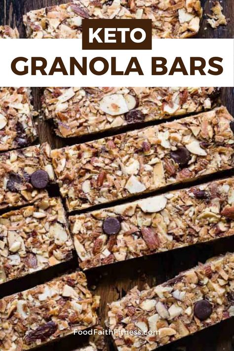 Create your own granola bars with almonds, coconut flakes, and chocolate chips. Mix with egg and sweeteners, then bake until golden brown. Slice into bars for a delicious and healthy snack. Keto Granola Bars, Low Carb Granola Bars, Cheap Healthy Food, Snack Bar Recipes, Snack Food Recipes, Low Carb Granola, Keto Granola, Granola Recipe Bars, Eat Healthy Food