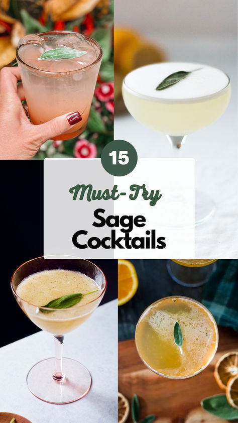 Sage Cocktails Cocktails With Sage, Earthy Alcohol Drinks, Sage Mocktail, Simple Syrup Drinks, Sage Cocktail, Ginger Cocktail Recipes, Pear Martini, Gimlet Cocktail, Ginger Cocktails