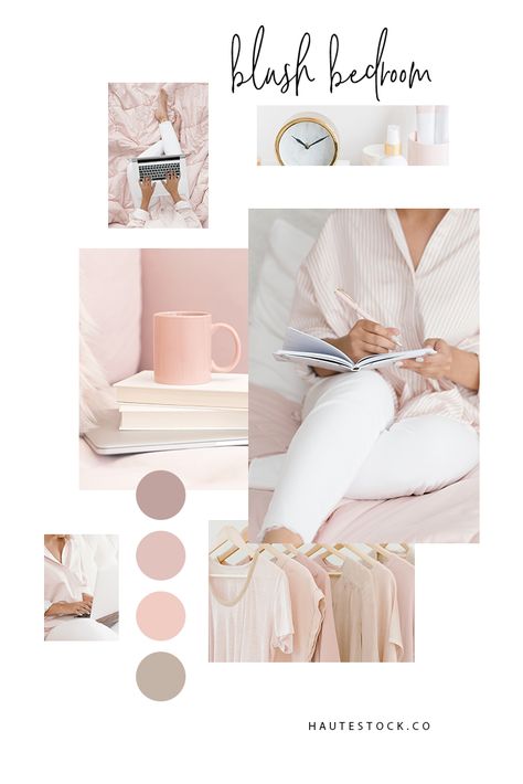 Blush Pink Mood Board, Coffee And Journal, Haute Stock, Branding Mood Board Inspiration, Dreamy Images, Blush Bedroom, Moodboard Fashion, Feminine Color Palette, Fashion Moodboard