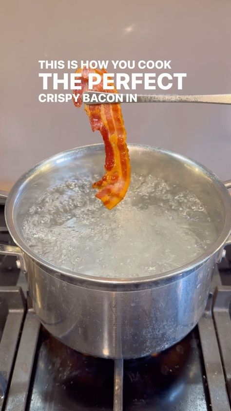 Lets Eat | How to cook the perfect crispy bacon in water 🥓 #howto #cooking #bacon #foodie #cookinghacks #hack #satisfying | Instagram Boiling Bacon How To, Cooking Bacon In Water Video, Bacon In Water Cooking, How To Cook Crispy Bacon, Cooking Bacon In Water, How To Cook Bacon On The Stove, Easiest Way To Cook Bacon, Easy Way To Cook Bacon, Chicken Fried Bacon