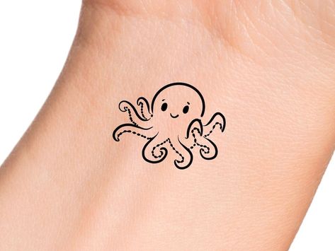 Cute Octopus Temporary Tattoo - Etsy Finland Line Art Octopus, Octopus Tattoos Cute, Cartoon Octopus Tattoo, Minimal Octopus Tattoo, Baby Octopus Tattoo, Octopus Tattoos Simple, Mini Octopus Tattoo, Simple Octopus Tattoo, Octopus Tattoos Small