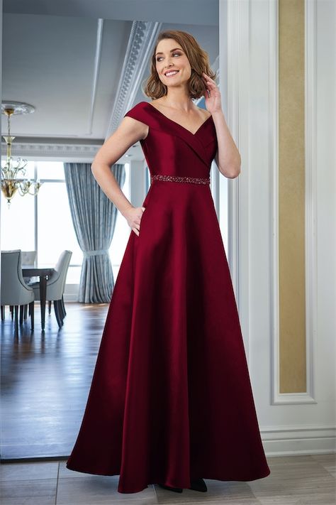 J225060U Off the Shoulder Mikado Dress with Portrait Neckline and Beaded Waistband Elegant Gowns Classy, Indian Wedding Reception Outfits, Mikado Dress, Portrait Neckline, Chic Evening Dress, Beautiful Evening Gowns, Classy Gowns, Reception Gown, Cute Dresses For Party