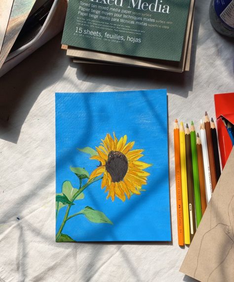 Easy Sunflower Canvas Painting, Easy Painting Ideas On Canvas Sunflower, Sunflower Field Acrylic Painting, Mini Sunflower Painting, Sunflower Field Painting Easy, Sunflower Painting Simple, Sunflower Aesthetic Painting, Sunflower Painting Aesthetic, Paint Sunflowers Easy