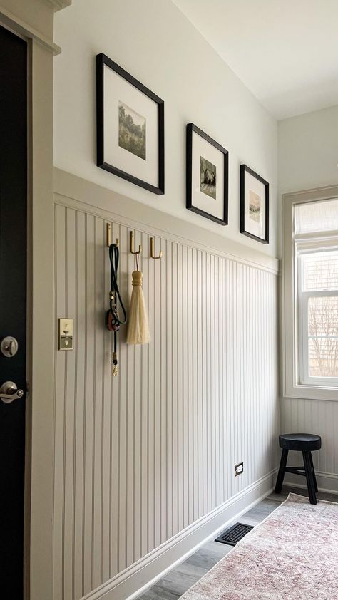 Customizing our home one room at a time. My biggest tip for creating a custom look in a builder grade home is wall treatments. Installing… | Instagram Installing Beadboard, Brass Switch Plates, Painted Beadboard, Beadboard Wall, Brass Switch, Beadboard Bathroom, Bead Board Walls, Builder Grade, Hus Inspiration