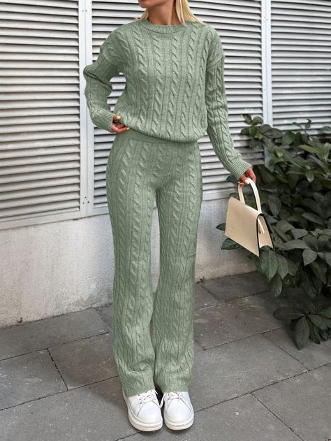 Mint Green Casual Collar   Plain Pants Embellished Non-Stretch  Women Clothing Maxi Cardigan Outfit, New Dress Design Indian, Trans Outfit, Winter Mode Outfits, Varsity Jacket Women, Desert Colors, Pullover Outfit, Modest Fashion Outfits, Really Cute Outfits