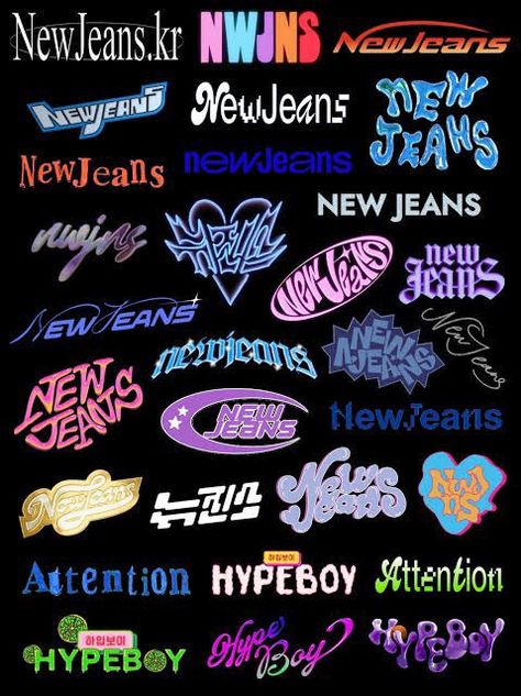 Adore Logo Design, Newjeans Name Logo, New Jeans Graphic Design Posters, Logo New Jeans Kpop, Omg Newjeans Logo, Newjeans Logos, New Jeans Logo Kpop, Newjeans Font, New Jeans Font