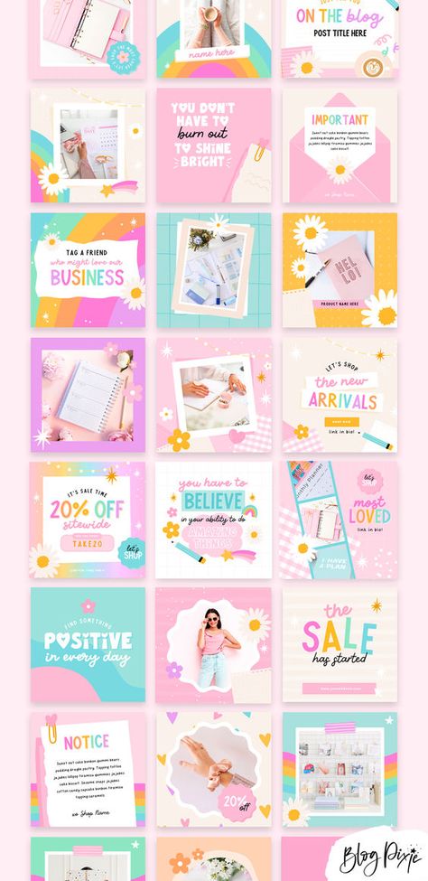 Rainbow Instagram Feed - Instagram Post Ideas - Canva Templates #graphicdesignreelsinstagram #instagramreelcovergraphicdesign #instagramreelsmotiongraphics