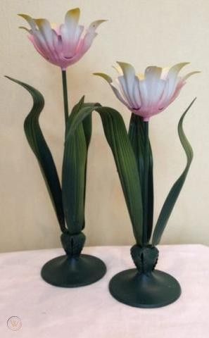 Dresden Ornaments, Flower Candle Holder, Tulip Flower, Flower Candle, Pink Tulips, Tulips Flowers, Dresden, Vintage Metal, Candle Holder