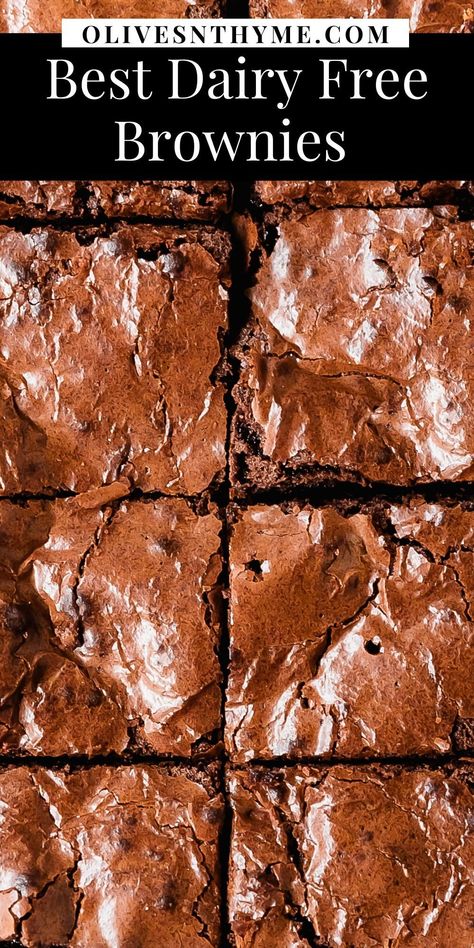 These dairy free brownies are deliciously fudgy with chewy centers, crackle tops and pockets of melty chocolate. They’re made with no butter, but are still rich and decadent Lactose Free Brownies, Brownies Without Butter, Lactose Free Desserts, Dairy Free Deserts, Brownies Fudgy, Dairy Snacks, Dairy Free Cooking, Dairy Free Baking, Dairy Free Brownies