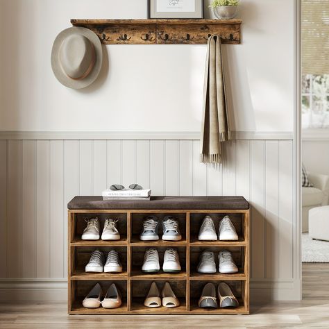 Faster shipping. Better service Shelves Brown, Shoe Rack Bench, Shoe Storage Bench, Seat Storage, Bed Bench, Shoe Bench, Shelves In Bedroom, Bench With Shoe Storage, Entryway Furniture