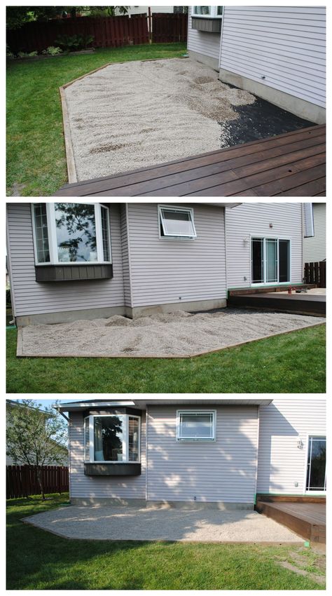 Gravel Patio Diy, Pea Gravel Patio, Fire Pit Materials, Gravel Patio, Cheap Patio, Pea Gravel, Patio Diy, Brick Patios, Patio Landscaping