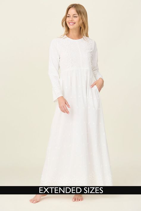 Lds Temple Dresses, Dresses One Piece, Temple Dresses, Applique Flowers, White Temple, Catherine Bell, Temple Dress, Lds Temple, Long Maxi Skirts