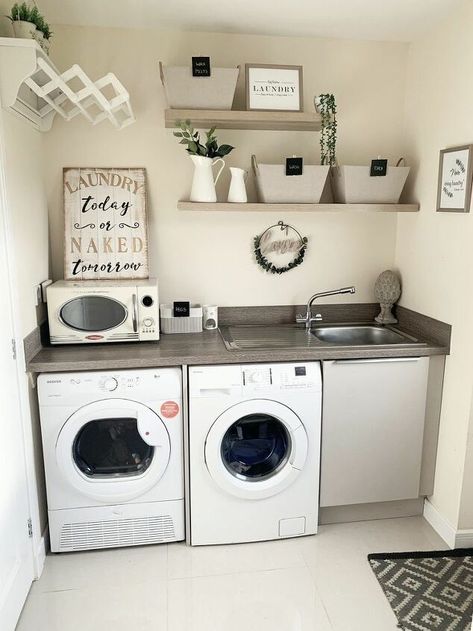 I thought my utility room was looking a little plain and boring and lacked in storage. We hadn’t done much to it since we moved in so I decided to give it a revamp. I am very happy with the results! Laundry Closet Makeover, Utility Room Storage, Small Utility Room, Utility Room Designs, Small Laundry Room Makeover, Laundry Room Renovation, Brick Paneling, Laundry Closet, Small Laundry