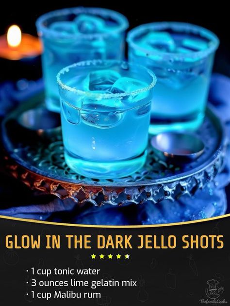 Glow In The Dark Jello, Nonna Pia, Glow Shots, Jacque Pepin, Malibu Rum, Blue Glow, Adult Halloween Party, Family Cookbook, 19th Birthday